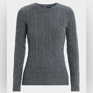 NEW Polo Ralph Lauren Cable-Knit Cashmere Crewneck Sweater Sz S Battalion Gray